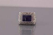 NK Sterling Silver Scroll Framed Blue Lapis Openwork Band Ring 12g 925 Sz: 6