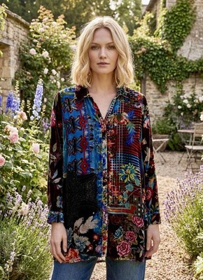 NEW Johnny Was 2X 2XL Dream Velvet Button Up Top Shirt Blouse Birds Floral NWOT