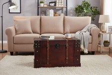Wooden Storage Chest Antique Style Trunk Blanket Box Rustic Brown Treasure Chest