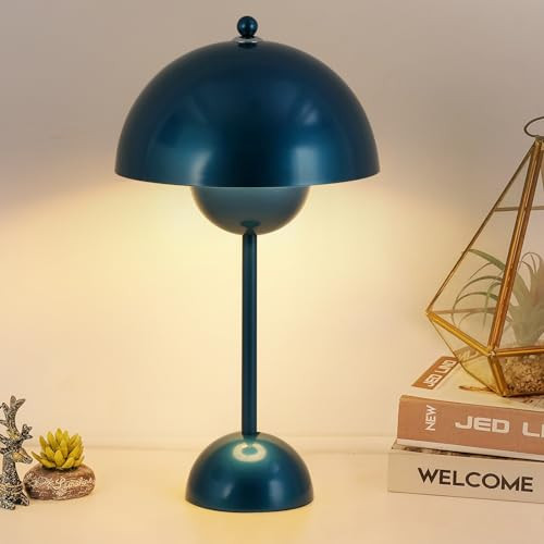 Modern Small Table Lamp for Bedroom, Cute Dome Shade Reflecting Light Reading