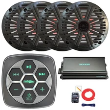 Metra Bluetooth Boat Controller, 4x 6.5" 195W Speakers, W/Grille, Amplifier, Kit