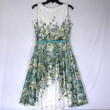 Danny and Nicole Floral Lace Fit and Flare Dress White Blue Green Yellow Size 8