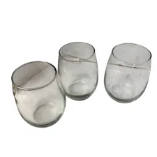 Set of 3 Clear Glass Stemless Wine Glasses Tumbler Style