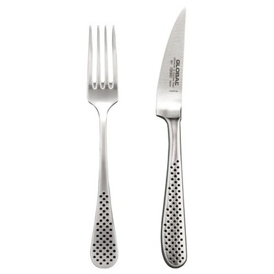 NEU GLOBAL Steakmesser & Gabel Set komplett rostfrei hergestellt in Japan GTJ...