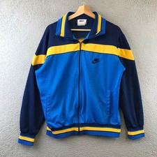Vintage 80s Nike Sportswear Blue Yellow Stripe Track Jacket Athletic Mens L