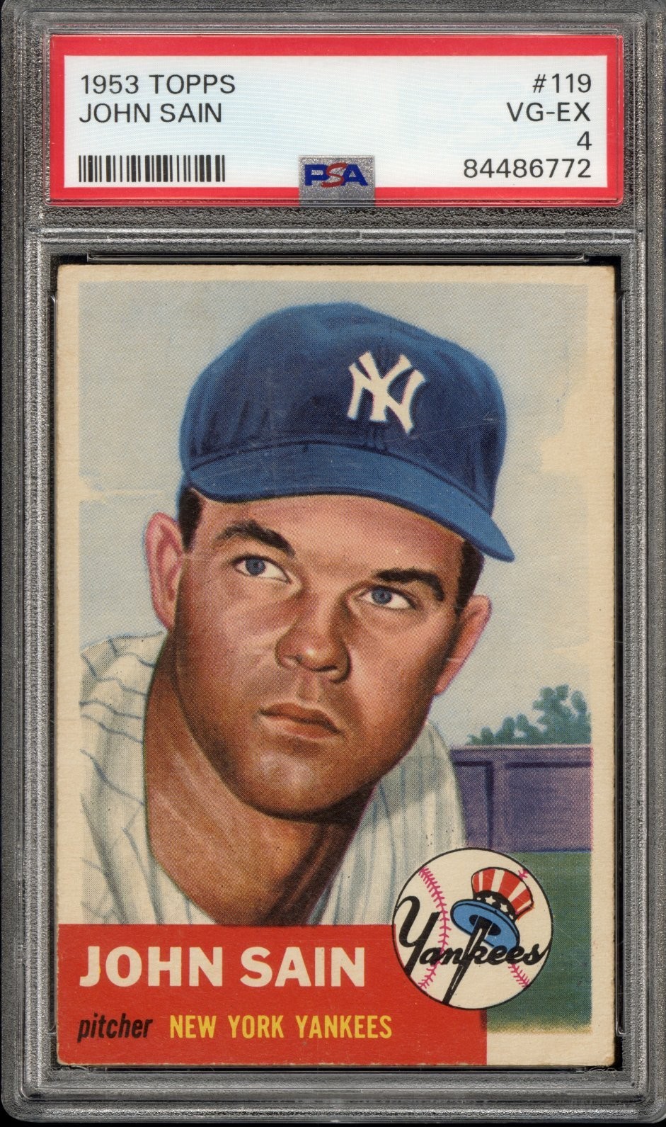 1953 Topps #119 Johnny Sain - PSA VG-EX 4 - New York Yankees - CENTERED  VSCARDS