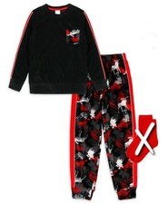 10-12 Husky Boys Warm Velour Red/Black Elk Print Plaid Pajama Set