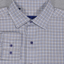 David Donahue Fusion Shirt Mens 16 M/L Gray Blue Brown Button Up Long Sleeve