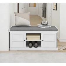 Entryway Storage Bench w/ Cushioned Seat, 41.3"L x 13.8"W