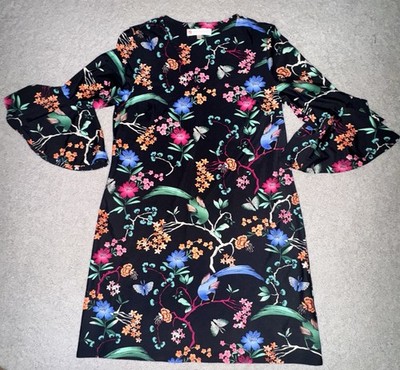Jude Connally Small Lyla Black Menagerie Bell Sleeve Floral Mini Shift Dress