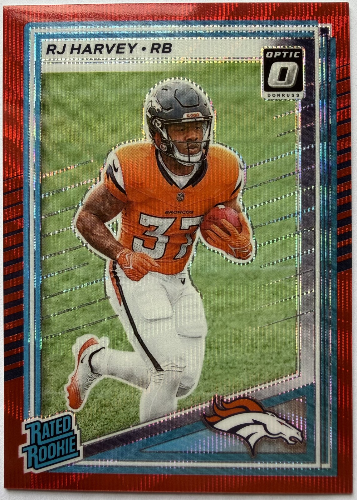 2025 Panini Donruss - Rated Rookie RJ Harvey Optic Preview Red Wave Prizm (RC)
