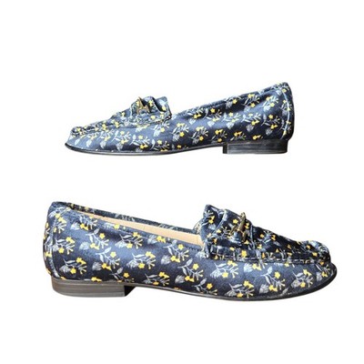 Cabi Womens Navy Blue Yellow Floral Print Velvet Carnaby Loafers Size 10