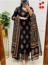 Indian Pakistani Ethnic Kurta Set Women's Heavy Cotton Kurti Pant Dupatta Set