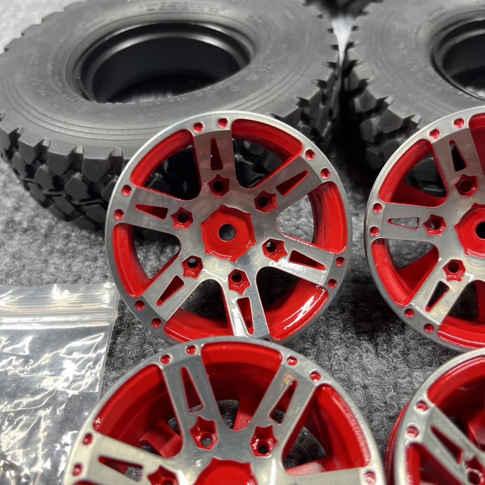 Neumáticos RC4WD Michelin XZL™+ 14,00 R20 con NHX RC 1,9" con ruedas plateadas/rojas [4] Foto 4 de 4