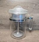 Vtg Pyrex 6Cup Flameware Glass Percolator w/ Lid & Metal Drip Basket Insert READ