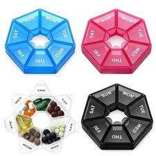 Tablettenbox 7 Tage Set mit 4 runden Mini-Dosen aus Polypropylen