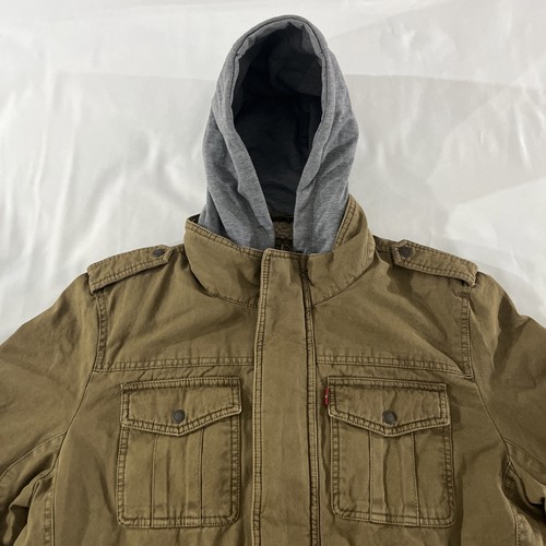 Chaqueta Militar Levi’s Para Hombre Algodón Lavado Con Capucha Caqui/Sherpa Forrada Grande - Nueva Con Etiquetas - Imagen 3 de 24