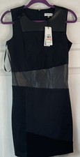 NWT Calvin Klein Faux Suede Sleeveless Sheath Dress – Black Colorblock | Size 2
