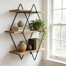 Scaffale sospeso mensola da parete legno mensola sospesa marrone 3 livelli tavola tavola 50x50