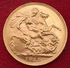 Gold Sovereign - aUNC - 1910 Melbourne King Edward VII British Gold Coin 22ct 8g