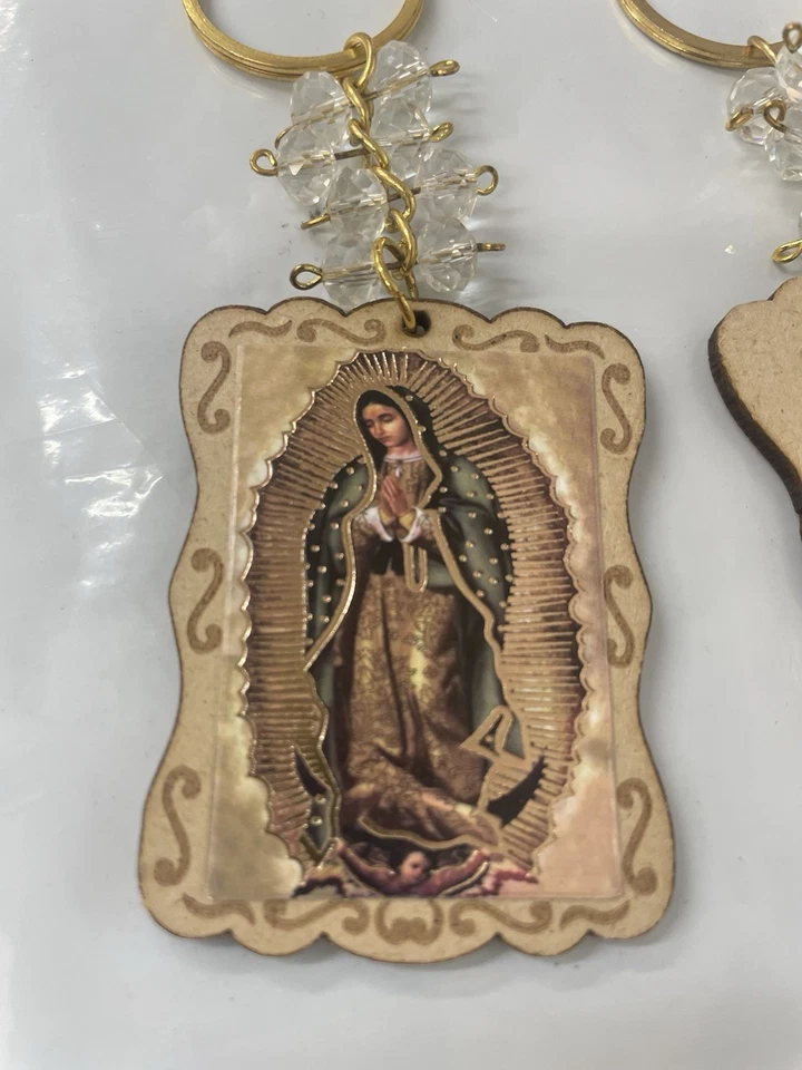 12 Llavero Virgen de Guadalupe Llavero Madera Favores Llaveros Recuerdos Comunión - Imagen 4 de 4