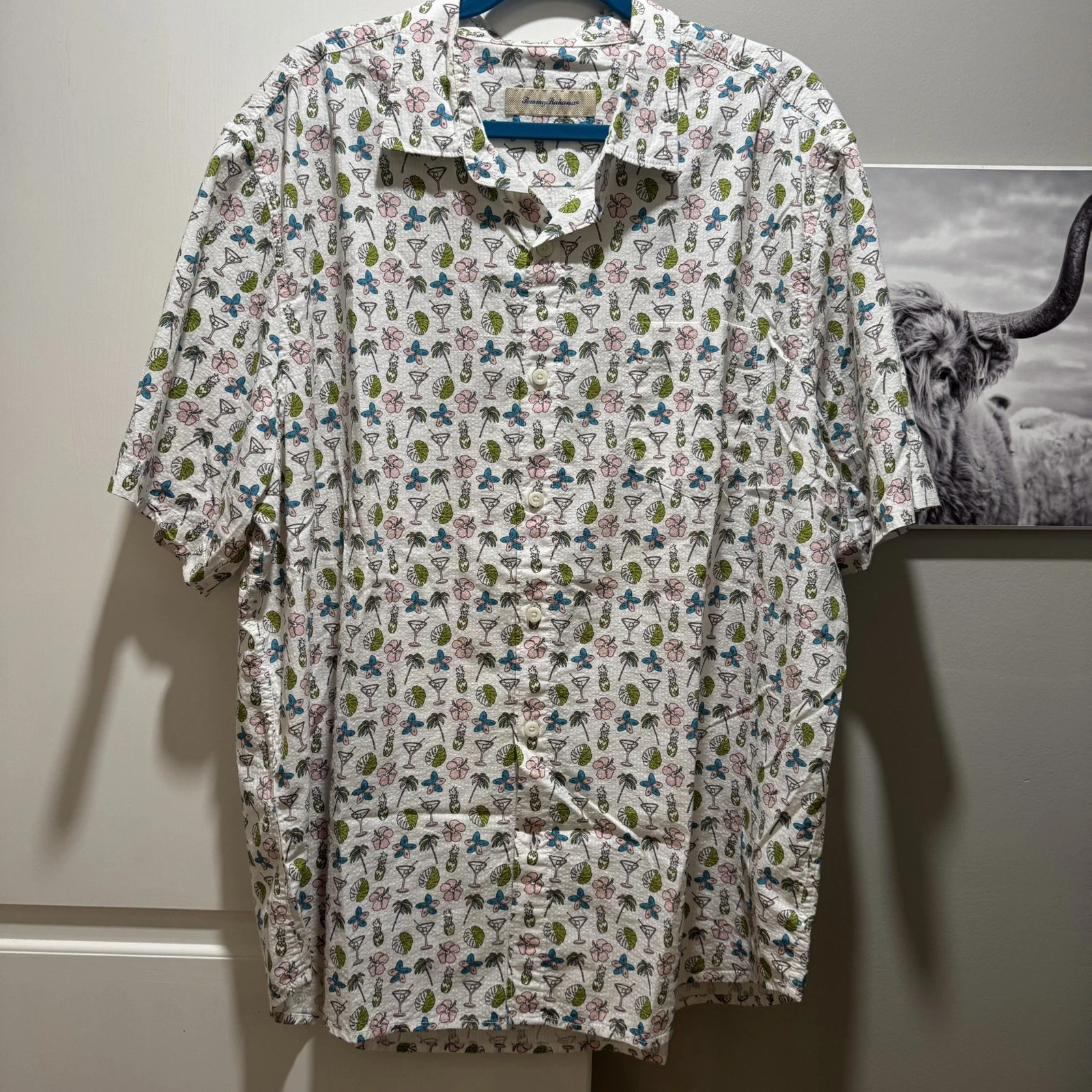 Tommy Bahama Shirt Mens XXL White Martini Pineapple Tropical Floral Button