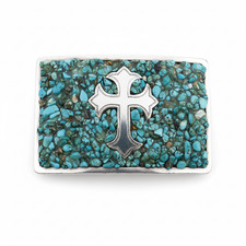 Pewter Spanish Cross Turquoise Chips Belt Buckle Nocona Western Style