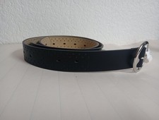 Womens Black 2X Black Belt Perforated Silver Tone Buckle 49 inches