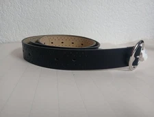 Womens Black 2X Black Belt Perforated Silver Tone Buckle 49 inches