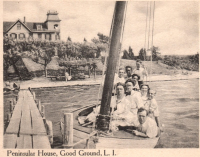 Hampton Bays NY Good Ground Long Island Peninsular House Hotel Boat Postcard