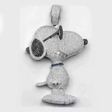 6.30Ct Round Cut Real Moissanite Men's Snoopy Dog Pendant 925 Sterling Silver
