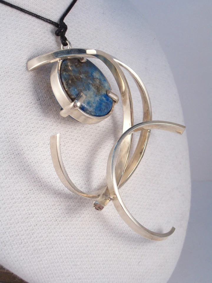 Ciondolo in ARGENTO 925 con Lapislazzuli naturale - Pendente Pietra Dura Lapis - Immagine 3 di 4