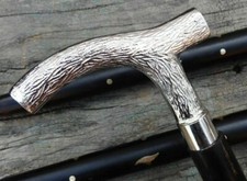 Solid Silver Designer Head Handle Vintage Antqiue Wooden Walking Stick Cane Gift