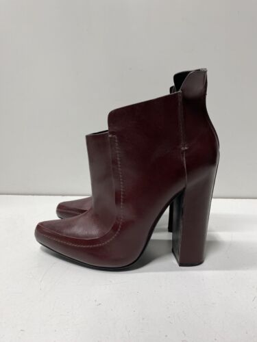 Alexander Wang Women Burgundy Solid Leather Booties Heels Size 7.5
