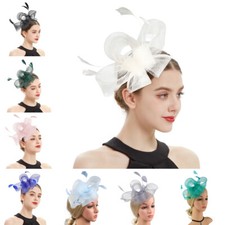 Women Fascinator Hat Headband Flower Mesh Feather Hair Clip Cocktail Tea Party