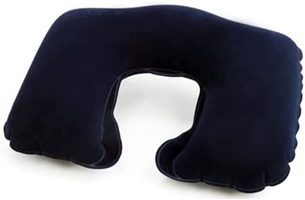 Almohada de viaje para el cuello reposacabezas inflable cojín soporte almohada de camping azul