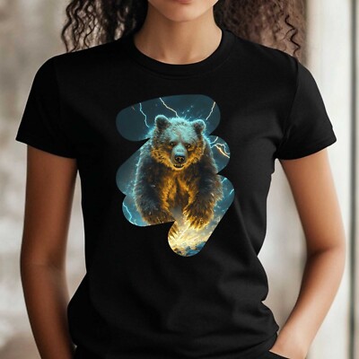 Women's Lightning Bear Print Cotton T-Shirt Size XS to 3XL