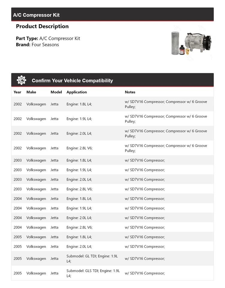 Kit compresor aire acondicionado Volkswagen Jetta 2002-2005 4 estaciones 2003 2004 Foto 2 de 4