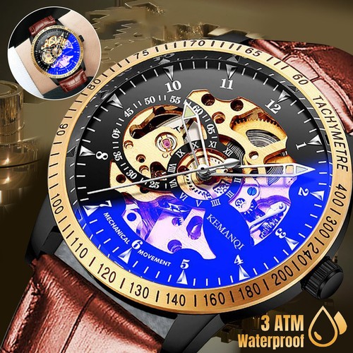 Men's Luxury Retro Skeleton Automatic Mechanical Watch Leather Band