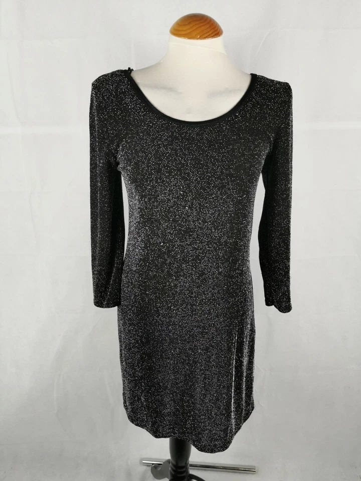 Ladies Dress Size 14 Black Silver Shimmer Bodycon Party Evening Occasion  - Image 2 of 4