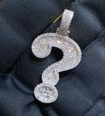 White Gold Plated Silver 2ct D/VVS Moissanite Men's Question Mark Charm Pendant