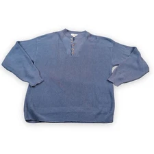 Eastern Mountain Sports Men Sweater Large Blue Henley Collar Pullover Worn Color