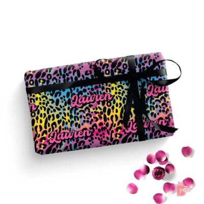 Name Personalized Birthday Gift Wrapping Paper Rainbow Leopard Print Gift Wrap