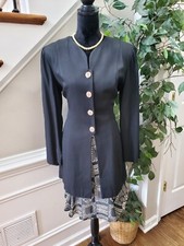 Vintage Casual Corner Black Rayon Long Sleeve Casual Knee Length Dress Size 10