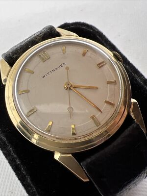 Montre Homme Wittnauer W599 - Or Jaune 14 Carats, Remontage Manuel, Bracelet Cuir Noir - Occasion