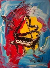 GRAND PIANO   IMPRESSIONIST  ORIGINAL  CANVAS PAINTING -  4qwg
