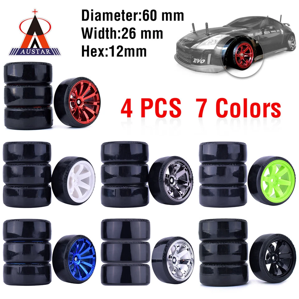 4x Hard Pattern Tyre Drift Tires Wheels 12mm Hex for HPI HSP 1:10 RC Racing Car - Image 3 of 4