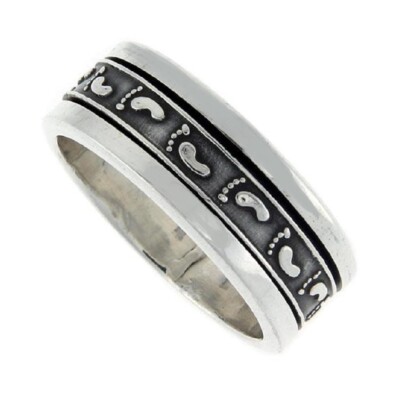 Handmade Sterling Silver Footprints Pattern Center Spinner Ring