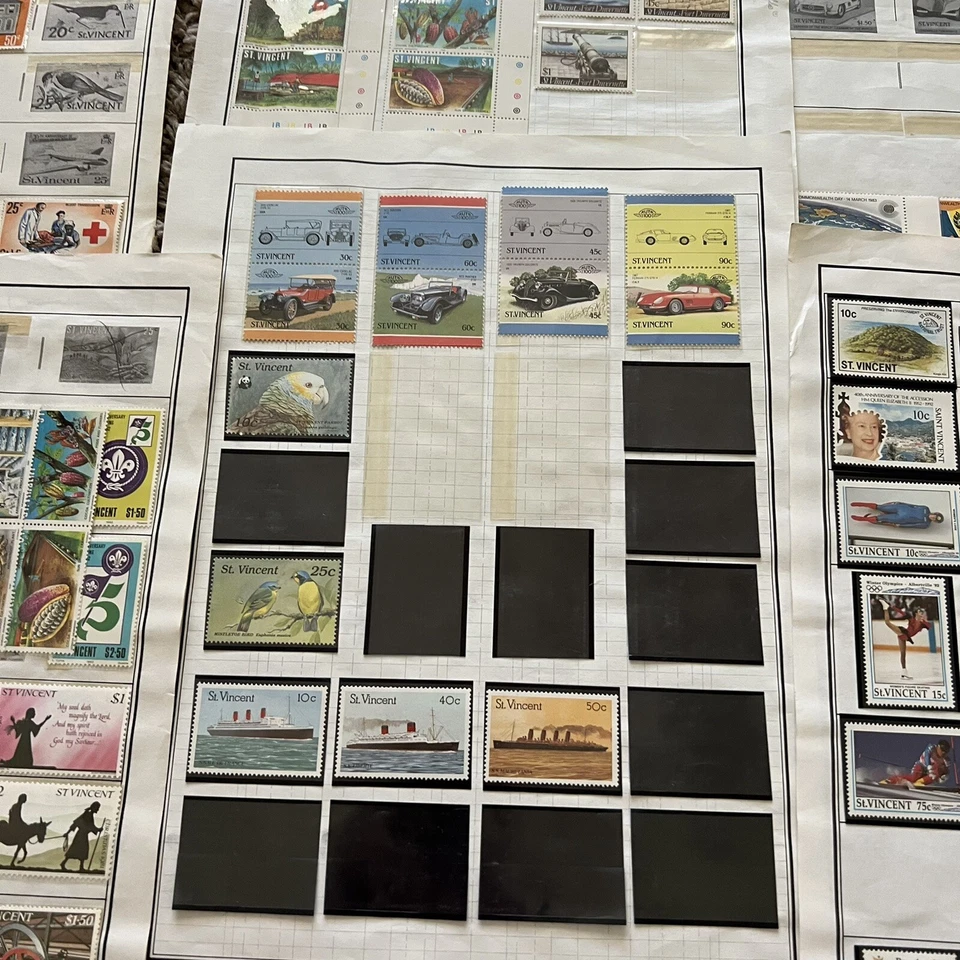 ENORME LOTE DE SELLOS DE SAN VICENTE EN PÁGINAS DE ÁLBUM OLIMPIADAS, REINA ISABEL II #2 Foto 3 de 4