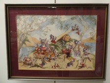 VINTAGE AUSTRALIAN BROWNIE DOWNING FRAMED LITHOGRAPH PRINT KOALAS BUSH PICNIC